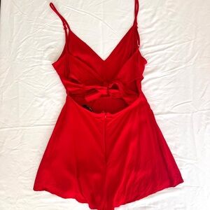 Lulus Red V Neck Romper with Bow Tie back detail size small